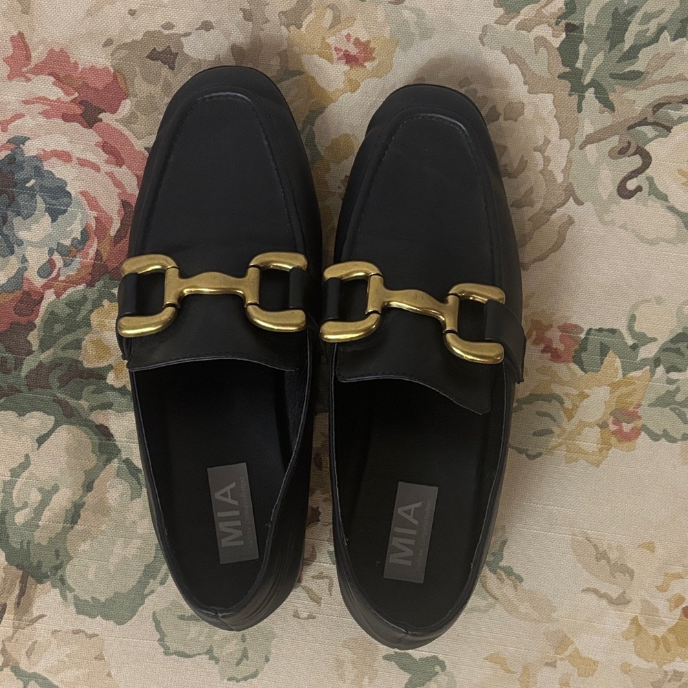 MIA Black Leather Loafers with Gold Horsebit